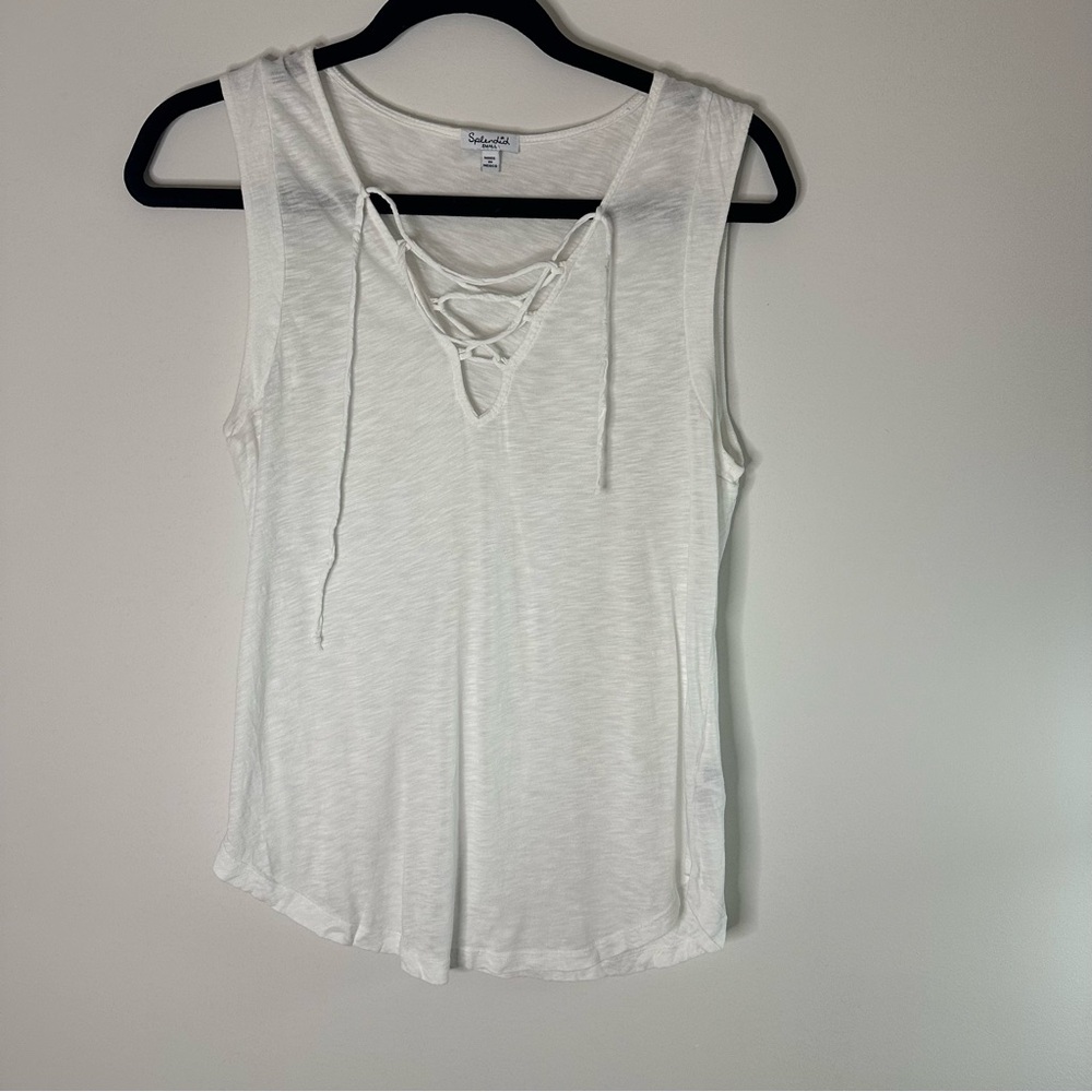 Splendid women’s white cotton modal tank top lace up tie size small